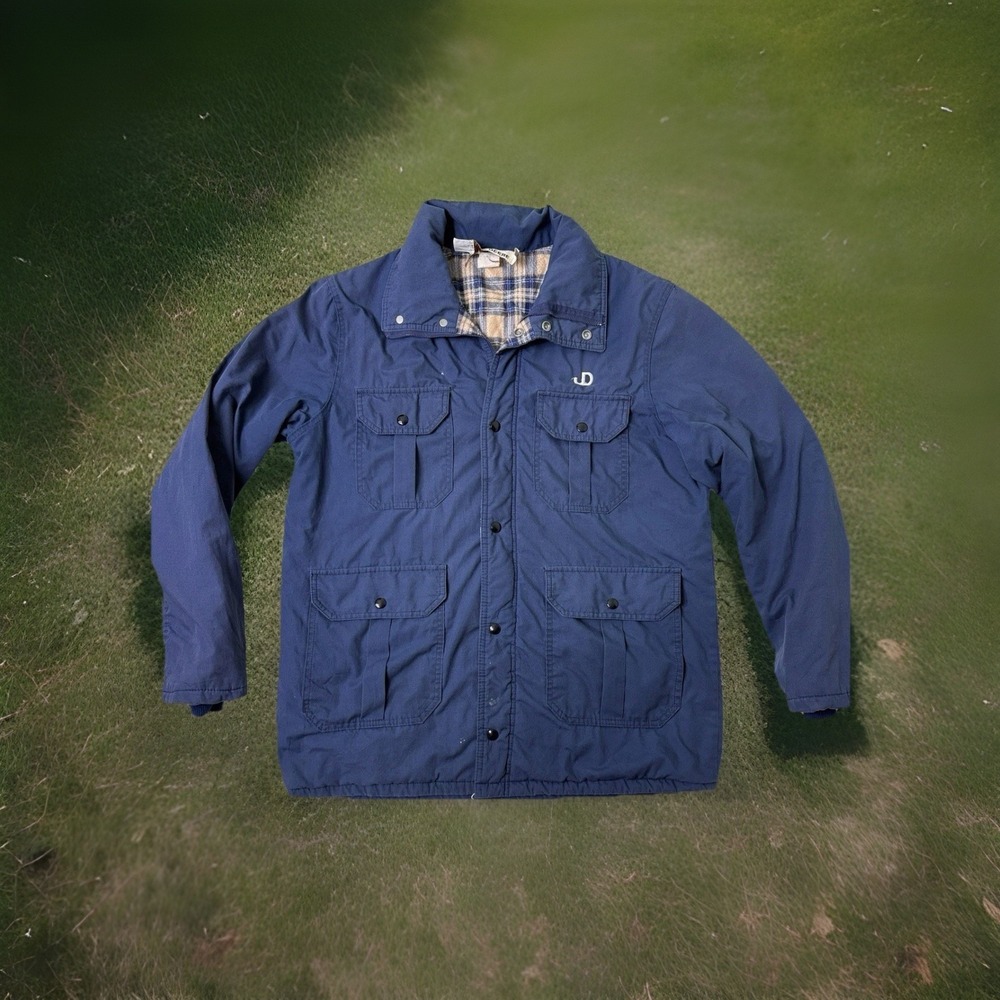 Vintage John Deere Jacket 1980s Snap Navy Flannel Lined Chore Utility Mens XL